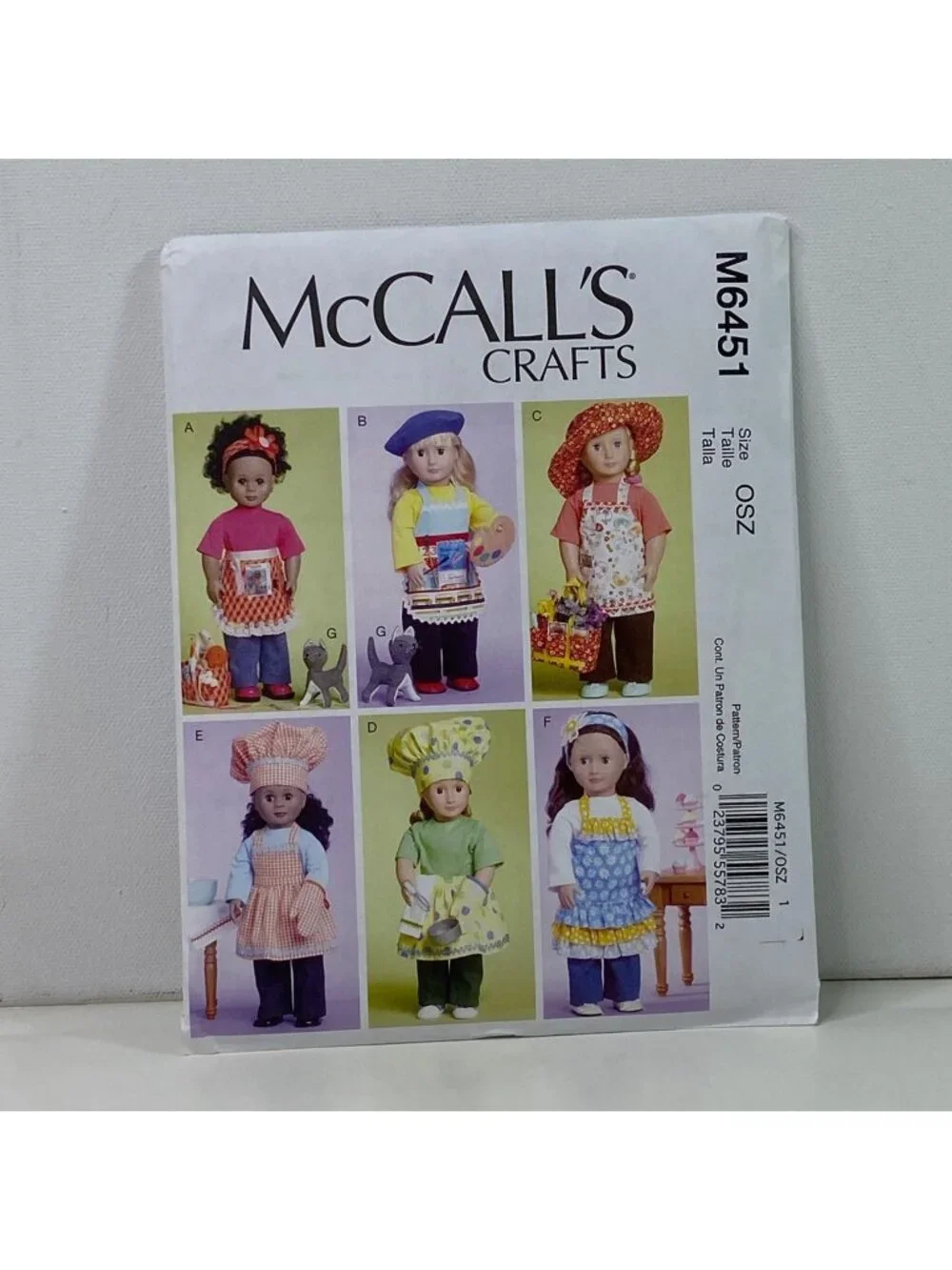 McCalls 18 Inch Doll Sewing Patterns Aprons & Chef Hats Uncut M6451